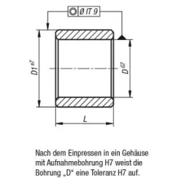 Gleitlager zylindrisch, D=50 D1=56 L=50 Bronze Norelem