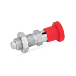 Ganter Rastbolzen GN817, Edelstahl-Rastbolzen mit rotem Knopf, mit Rastsperre, mit Kontermutter