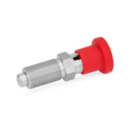 Ganter Rastbolzen GN817, Edelstahl-Rastbolzen mit rotem Knopf, mit Rastsperre, ohne Kontermutter
